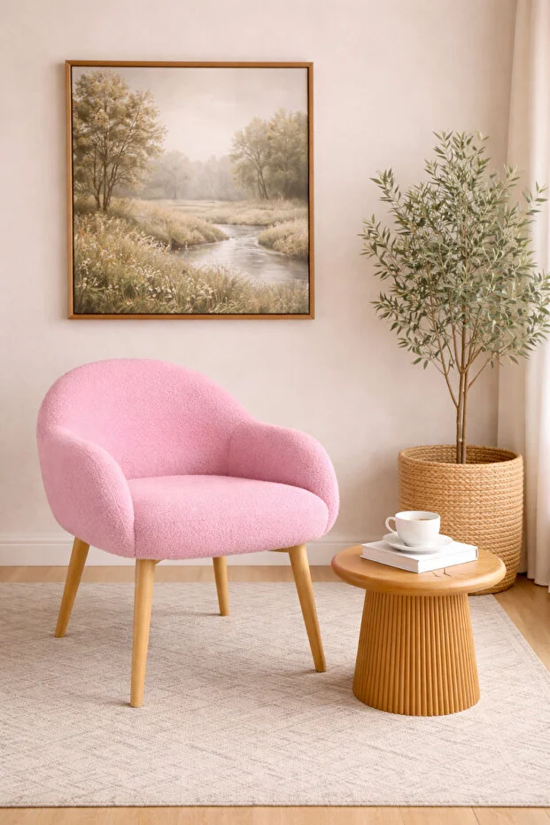 Jasmine Ahşap Ayaklı Retro Puf Minimal Berjer